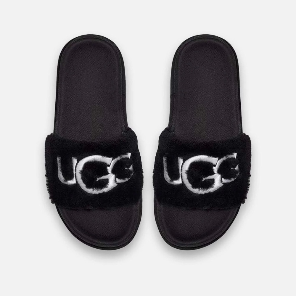 UGG Black Slides with White Logo